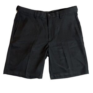 Haggar Cool 18 Pro Short Size 34 Black Pleat Pocket Golf Sport Expandable Waist